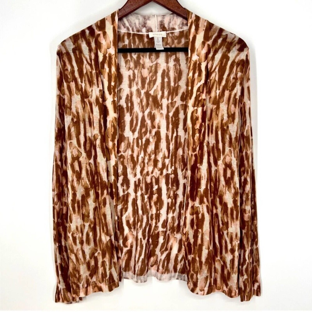 Chico's Womens Size 1 or Medium Leopard Print Cardigan Sweater Business Work